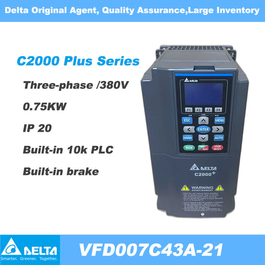 Delta VFD007C43A-21 380V~480V/3P, 0.75KW, 1HP,VFD